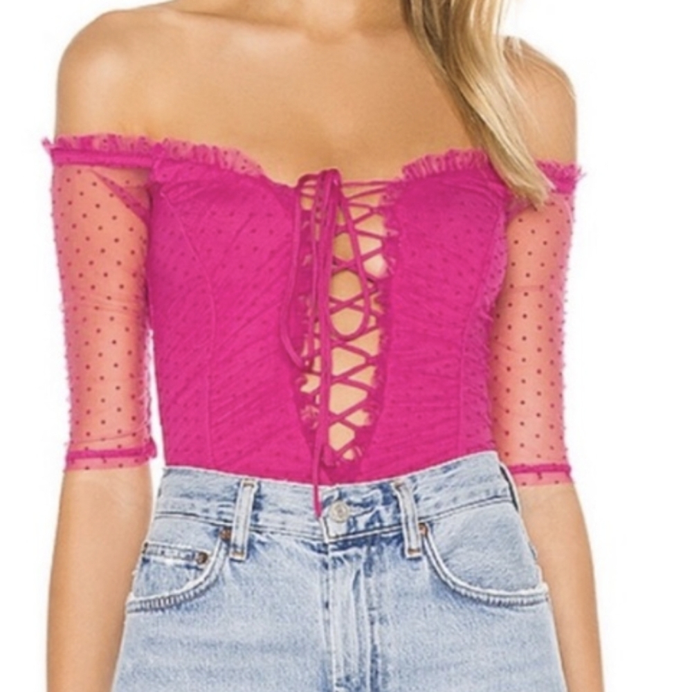Nwt majorelle xs selina hot pink dot bodysuit